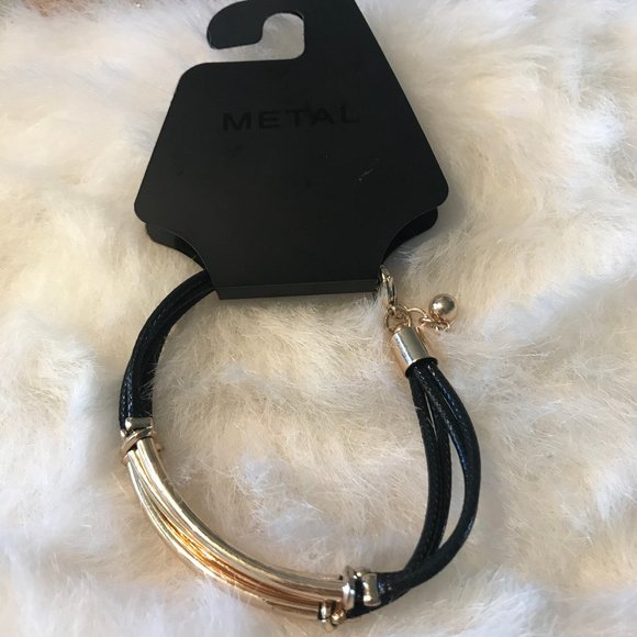 METAL GOLD AND BLACK VINYL BRACELET NWT - Picture 7 of 9